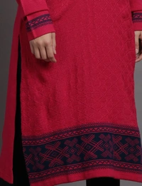 Winter Wear Acrylic Embellished / Sequine Knee Length Straight Kurti For Women-Winter Collection - Fuschia (Size L - M/L And Size XL- XL/XXL) - XL/XXL, Fuschia