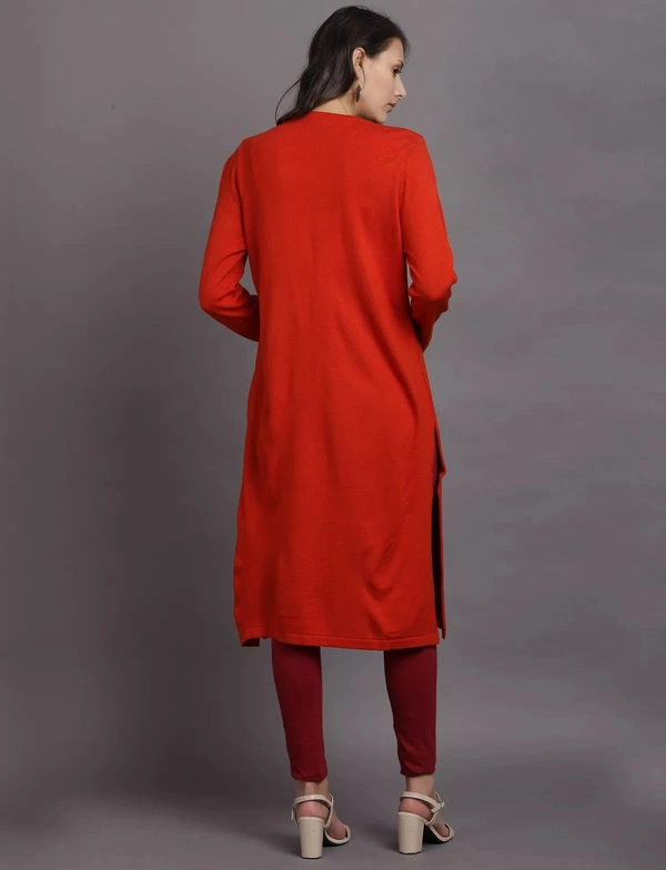 Winter Wear Acrylic Jacquard Knee Length Straight Kurti For Women-Winter Collection - ORANGE (Size L - M/L And Size XL- XL/XXL) - XL/XXL, Orange