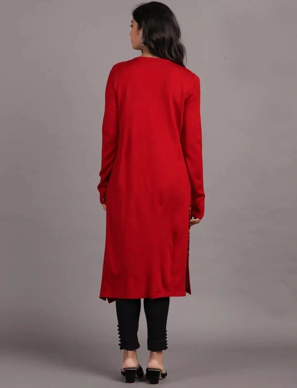 Winter Wear Acrylic Acro Wool Knee Length Straight Kurti For Women-Winter Collection -Red (Size L - M/L And Size XL- XL/XXL) - M/L, Red