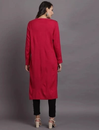 Winter Wear Acrylic Printed Calf Knee Length Straight Kurti For Women-Winter Collection -Fuschia (Size L - M/L And Size XL- XL/XXL) - XL/XXL, Fuschia