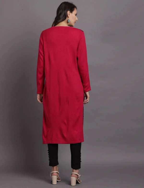 Winter Wear Acrylic Printed Calf Knee Length Straight Kurti For Women-Winter Collection -Fuschia (Size L - M/L And Size XL- XL/XXL) - XL/XXL, Fuschia