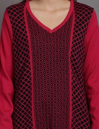 Winter Wear Acrylic Printed Calf Knee Length Straight Kurti For Women-Winter Collection -Fuschia (Size L - M/L And Size XL- XL/XXL) - XL/XXL, Fuschia