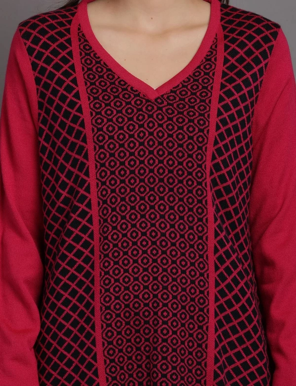Winter Wear Acrylic Printed Calf Knee Length Straight Kurti For Women-Winter Collection -Fuschia (Size L - M/L And Size XL- XL/XXL) - XL/XXL, Fuschia