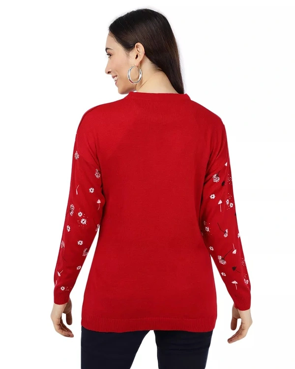 Polyester Floral Print Sweater For Women - M, Red