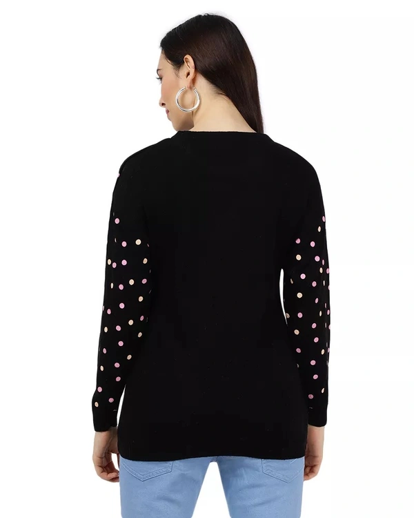 Polyester Polka Print Sweater For Women - L, Black