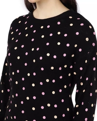 Polyester Polka Print Sweater For Women - L, Black
