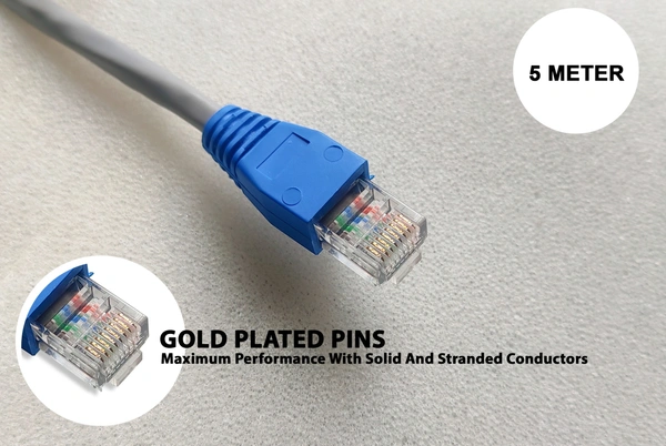 CAT 6 LAN Cable With RJ45 Connector And RJ45 Rubber Hood - 5 Meter