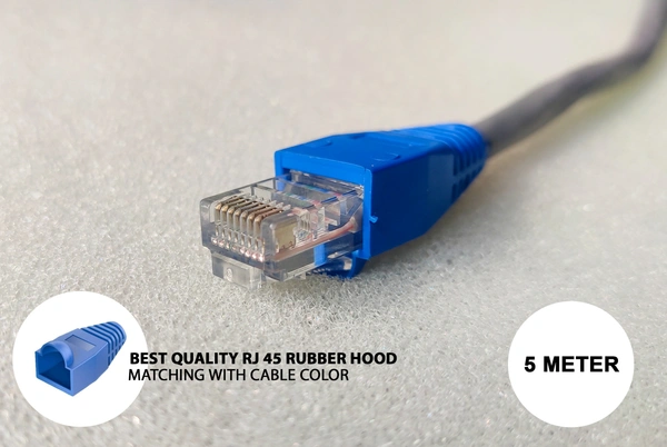 CAT 6 LAN Cable With RJ45 Connector And RJ45 Rubber Hood - 5 Meter