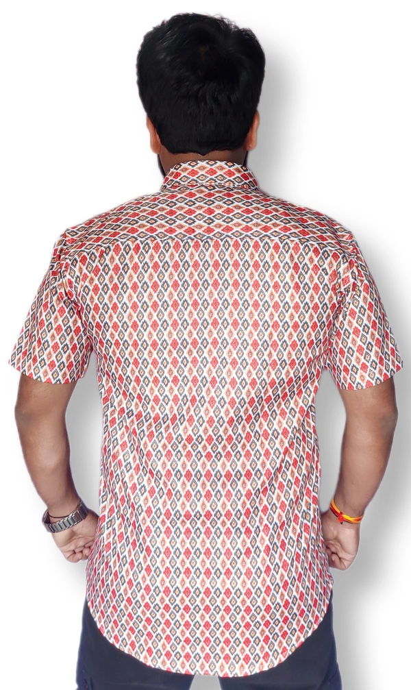 Sanganeri Print Heavy Makhmal Half Sleeves Full Printed Shirts For Men's - L, Multicolor