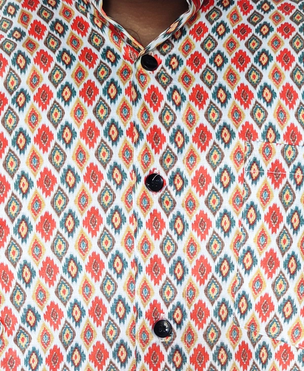 Sanganeri Print Heavy Makhmal Half Sleeves Full Printed Shirts For Men's - L, Multicolor