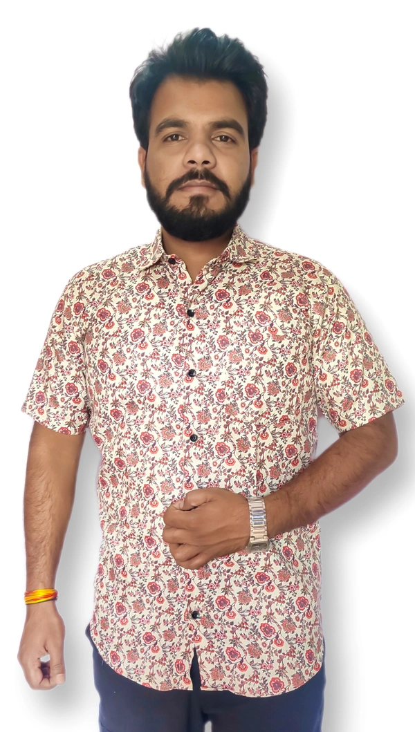 Sanganeri Print Half Sleeve Full Printed Shirt For Mens  - S, Multicolor