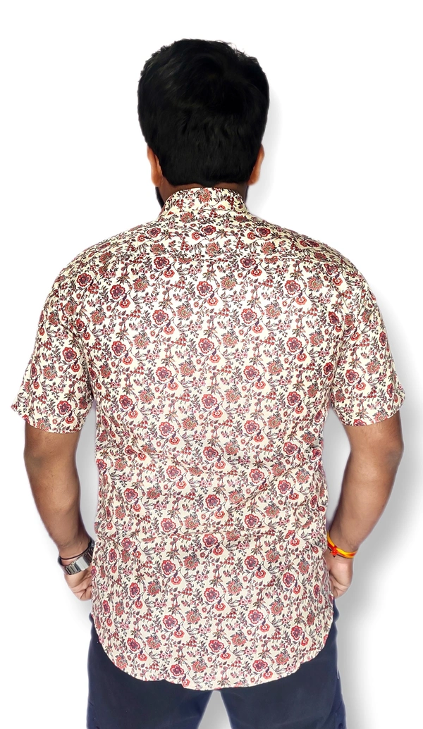 Sanganeri Print Half Sleeve Full Printed Shirt For Mens  - S, Multicolor