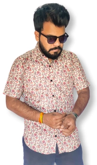 Sanganeri Print Half Sleeve Full Printed Shirt For Mens  - S, Multicolor