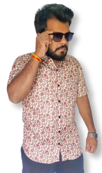 Sanganeri Print Half Sleeve Full Printed Shirt For Mens  - S, Multicolor