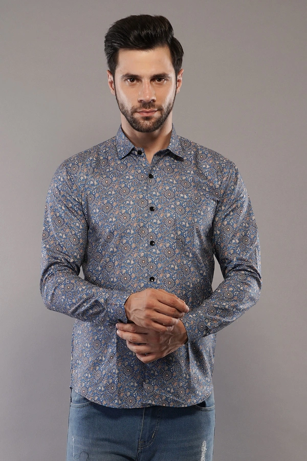 100% Cotton Full Sleeve Regular Fit All Over Print Casual Shirt For Men - M