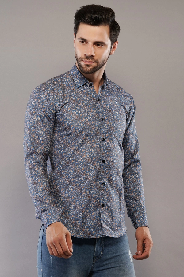 100% Cotton Full Sleeve Regular Fit All Over Print Casual Shirt For Men - M