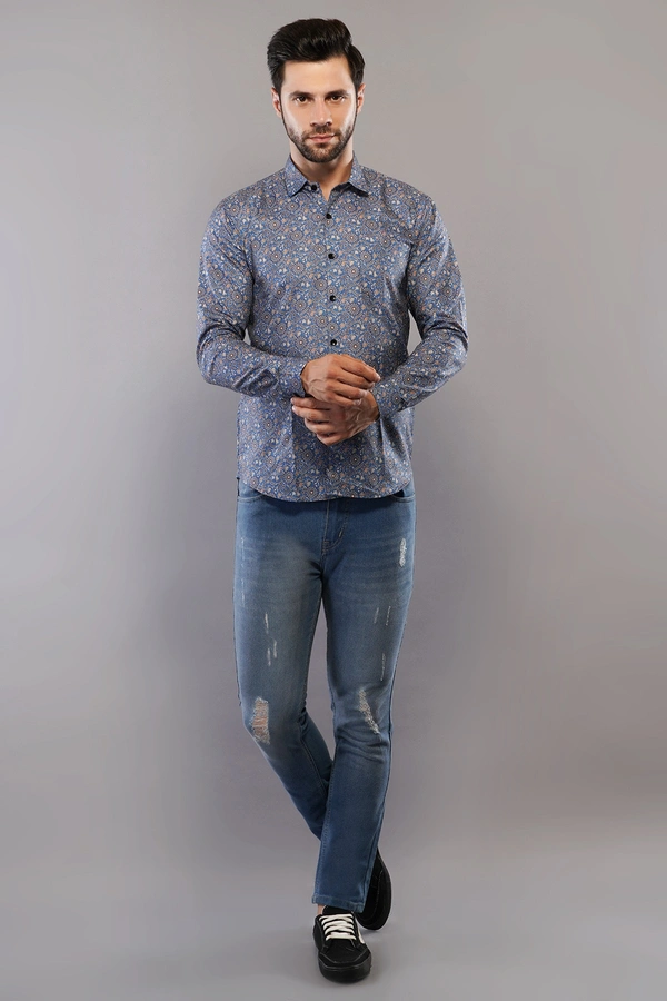 100% Cotton Full Sleeve Regular Fit All Over Print Casual Shirt For Men - M