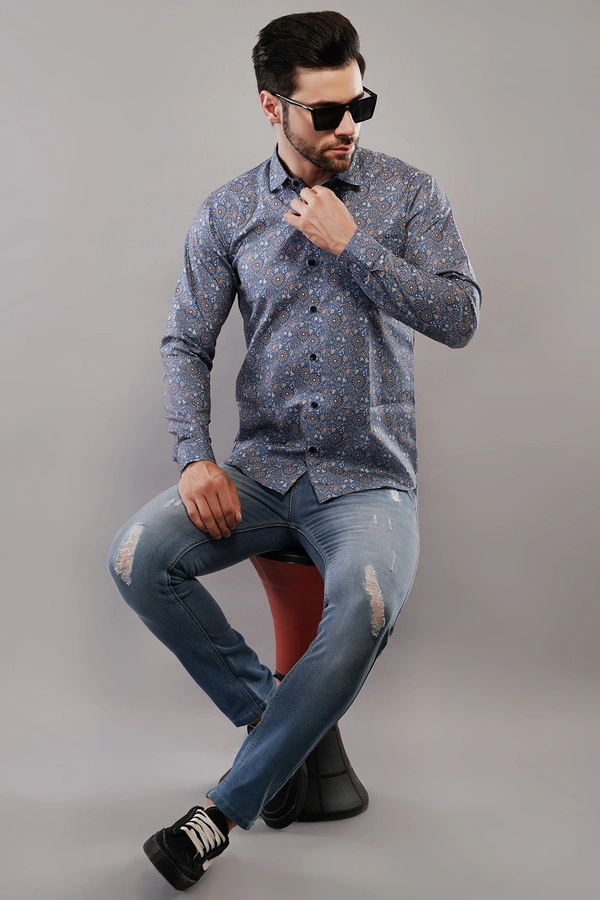 100% Cotton Full Sleeve Regular Fit All Over Print Casual Shirt For Men - M