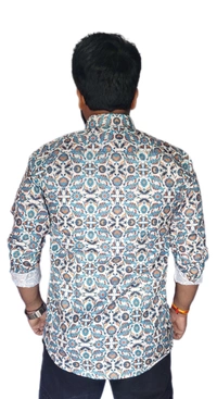 Sanganeri Floral Print Heavy Makhmal Full Sleeves All Over Printed Shirt For Men's - XL