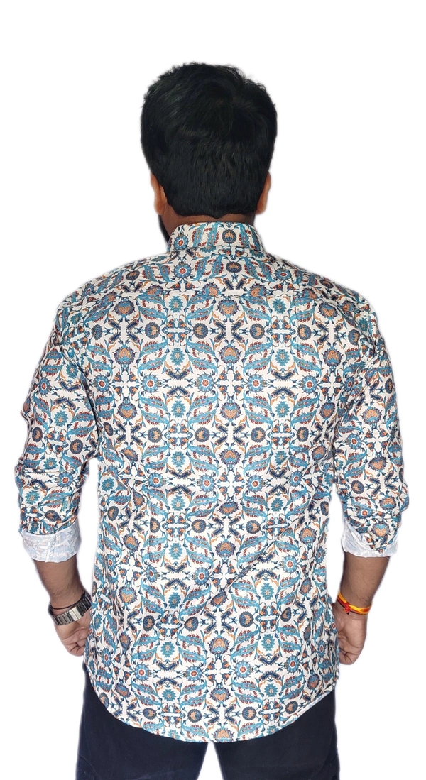 Sanganeri Floral Print Heavy Makhmal Full Sleeves All Over Printed Shirt For Men's - XL