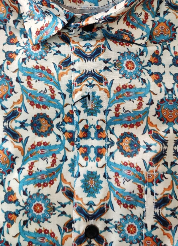 Sanganeri Floral Print Heavy Makhmal Full Sleeves All Over Printed Shirt For Men's - XL