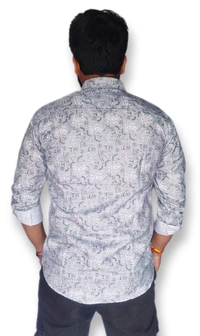 Sanganeri Floral Print Full Sleeves Heavy Makhmal All Over Print Shirt for Men's - L