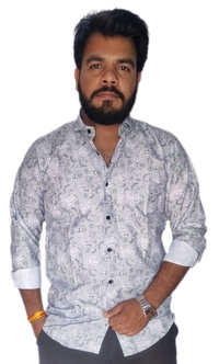 Sanganeri Floral Print Full Sleeves Heavy Makhmal All Over Print Shirt for Men's - L