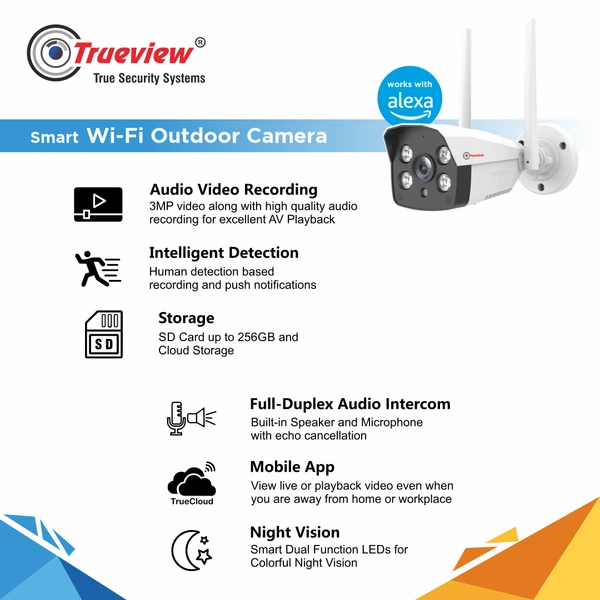 Trueview 3 MP All Time Color Wi-Fi Bullet Camera 🔥T18077🔥 - White