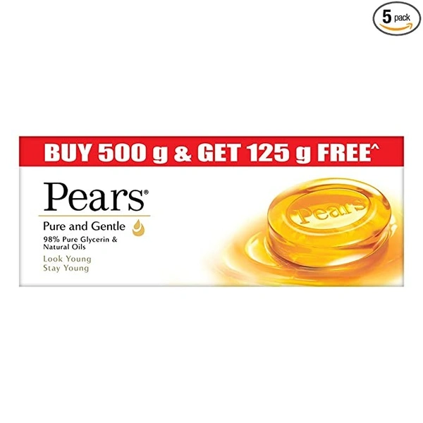Pears Pure & Gentle Moisturising Bathing Bar Soap with Glycerine For Golden Glow 125g (Pack of 5)