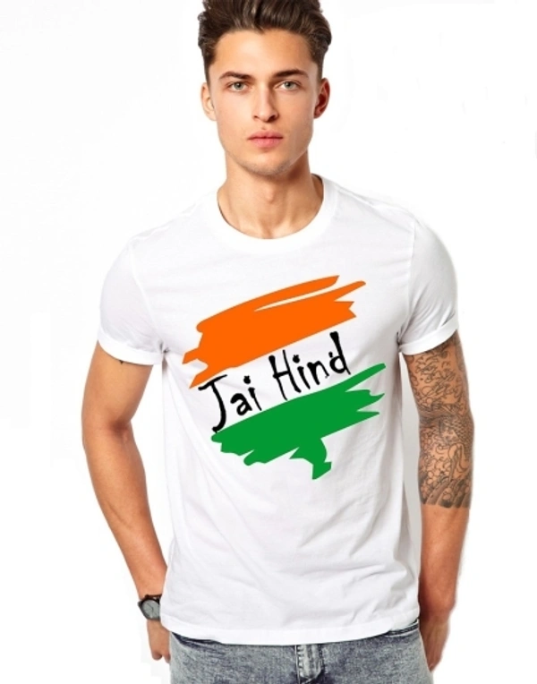 IND  Printed Men Round Neck White T-Shirt  - White, Free M