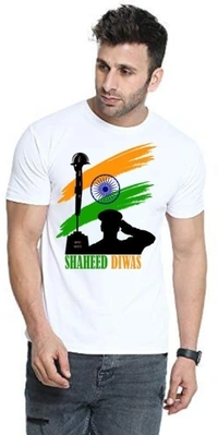IND  Printed Men Round Neck White T-Shirt  - White, Free M