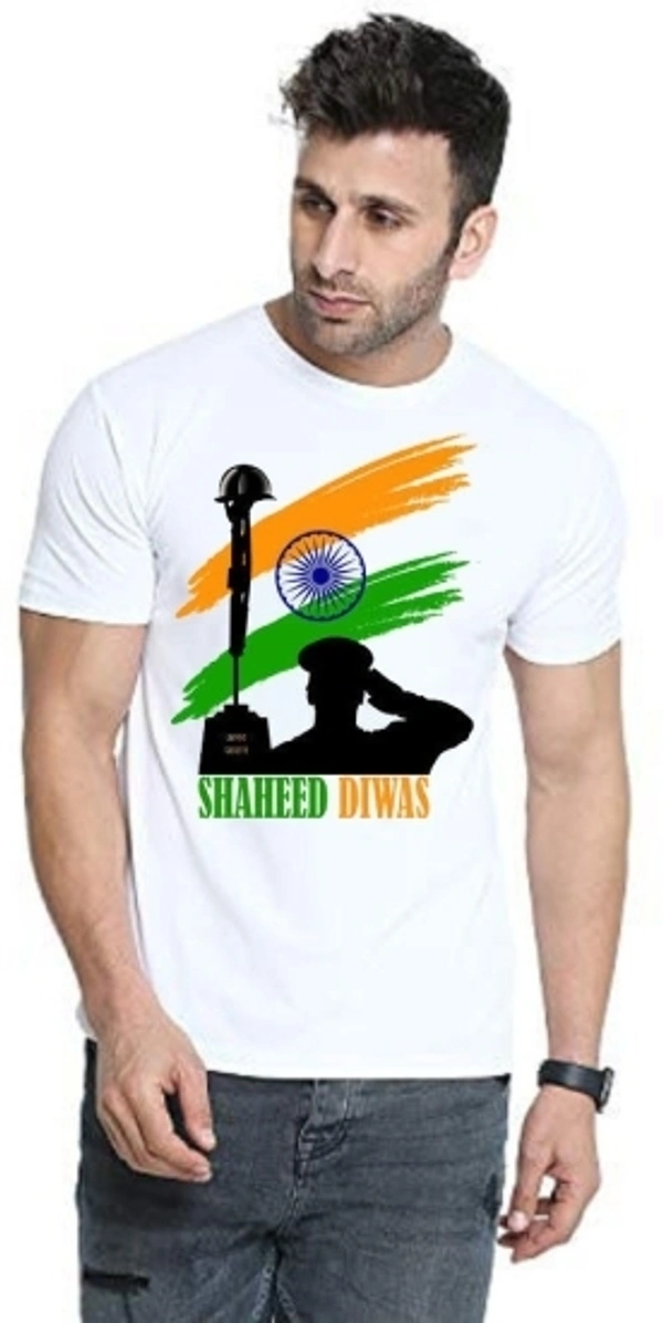 IND  Printed Men Round Neck White T-Shirt  - White, Free M