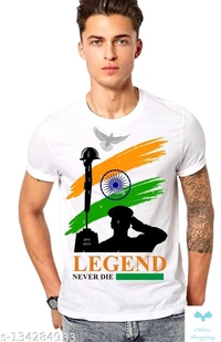 IND  Printed Men Round Neck White T-Shirt  - White, Free M