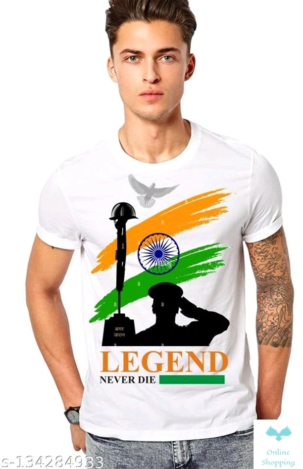 IND  Printed Men Round Neck White T-Shirt  - White, Free M