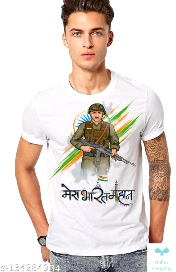 IND  Printed Men Round Neck White T-Shirt  - White, Free M