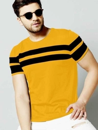 IND  AVA Fashion Striped Men Round Neck Yellow T-Shirt - Yellow, S M L XL XXL