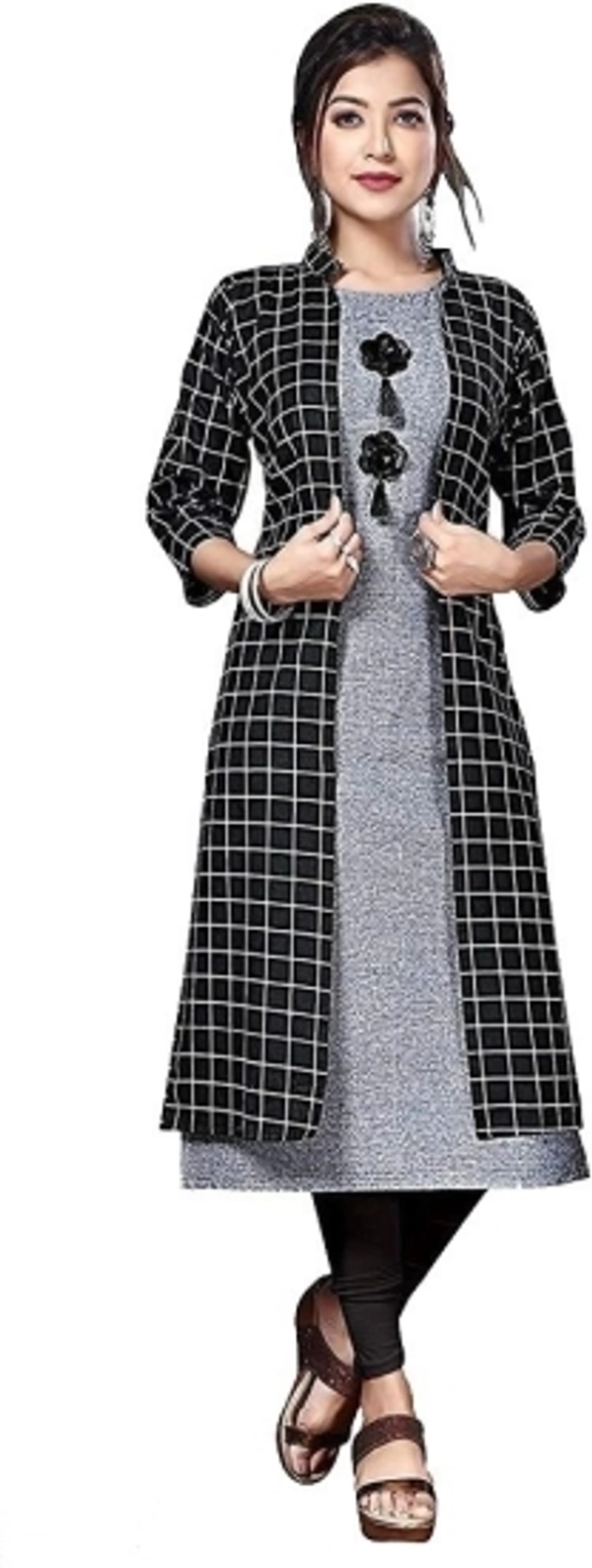Indian beauty Women Printed A-line Kurta - Balck Grey, S M L XL XXL