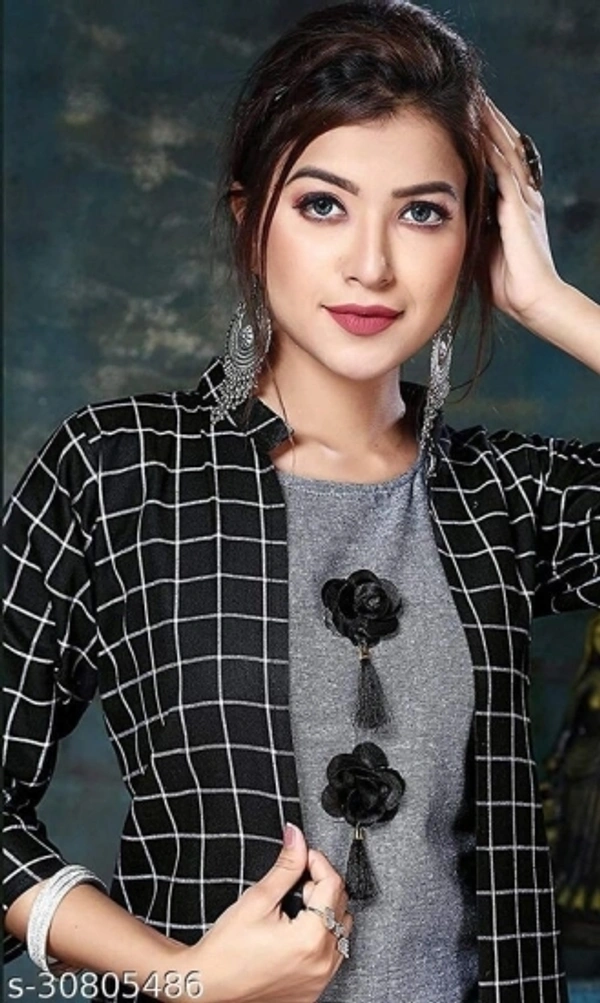 Indian beauty Women Printed A-line Kurta - Balck Grey, S M L XL XXL