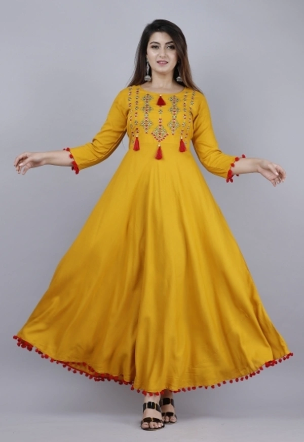 VASANT APPAREL Women Embroidered Anarkali Kurta - Green Maroon Red Yellow, S M L XL XXL