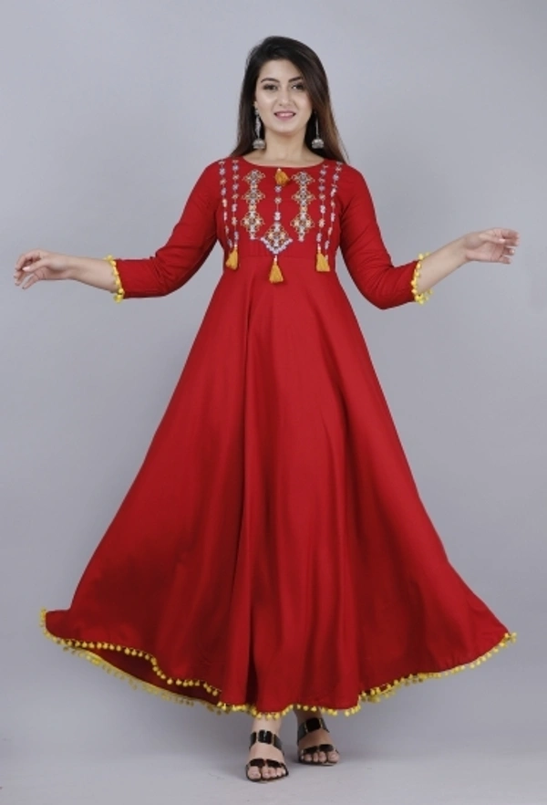 VASANT APPAREL Women Embroidered Anarkali Kurta - Green Maroon Red Yellow, S M L XL XXL