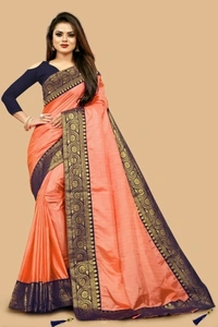 Self Design Fashion Art Sikl Saree - Orange, Free