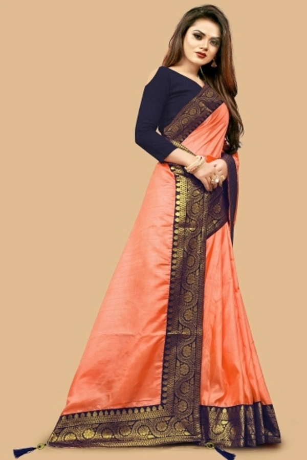 Self Design Fashion Art Sikl Saree - Orange, Free