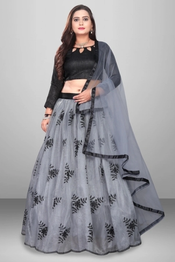 V And H Fashion Embroidered Si Sittched Lenenga Choli - Grey, S M L XL