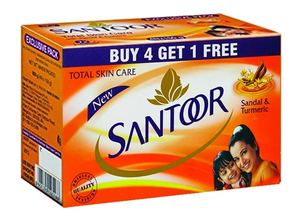 SANTOOR SANDAL & TERMERIC - 125 GRM, 4+1