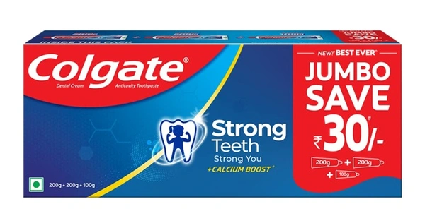 COLGATE STRONG TEETH PASTE - 200+200+100 GRM