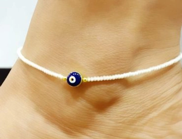 11:11 White Turkish Evil Eye Anklet