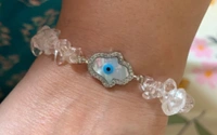 11:11 Clear Quartz EVIL EYE Hamsa Hand Bracelet - clear, Freesize, 45 Grams