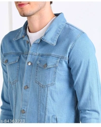 Trendy Modern Men JacketsName: Trendy Modern Men JacketsFabric: DenimSleeve Length: Long SleevesPattern: SolidNet Quantity (N): 1Sizes:S (Length Size: 26 in) M (Length Size: 27 in) L (Length Size: 27 in) XL (Length Size: 27 in) Country of Origin: India - XL