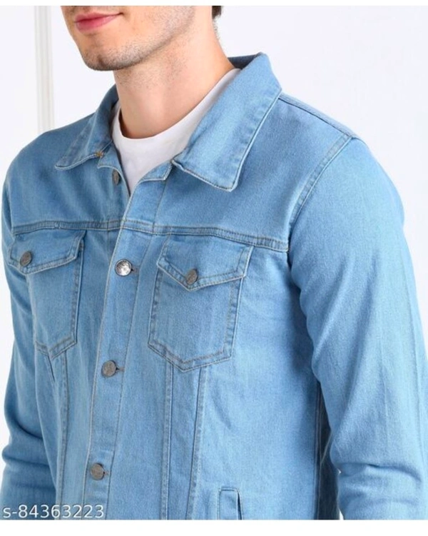 Trendy Modern Men JacketsName: Trendy Modern Men JacketsFabric: DenimSleeve Length: Long SleevesPattern: SolidNet Quantity (N): 1Sizes:S (Length Size: 26 in) M (Length Size: 27 in) L (Length Size: 27 in) XL (Length Size: 27 in) Country of Origin: India - XL