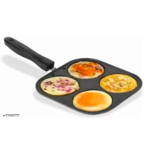 Aggrandize mini uttapam pan 20 cm with handleName: Aggrandize mini uttapam pan 20 cm with handleMaterial: AluminiumSurface Coating: Non Stick.Type: Non-StickProduct Breadth: 20 CmProduct Height: 35 CmProduct Length: 35 CmNet Quantity (N): Pack Of 1Featuring a unique Quick Snack maker with 4 layer nonstick coating with 4 separate compartments for making various snacks such as dosas,